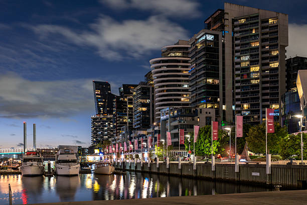 istock Modern Apartment Blocks in Docklands Melbourne at night, Australia 2208706320