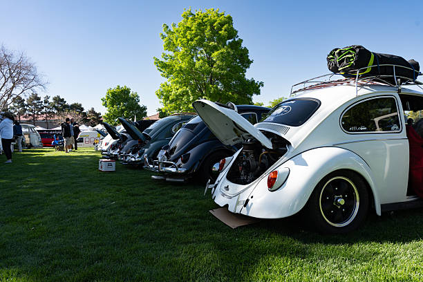 Boulder City, NV / USA - April 5 2025: Annual VW's Invade the Dam event featuring water and air-cooled Volkswagen and other vintage automobiles at Wilbur Square Park in Boulder City, Nevada