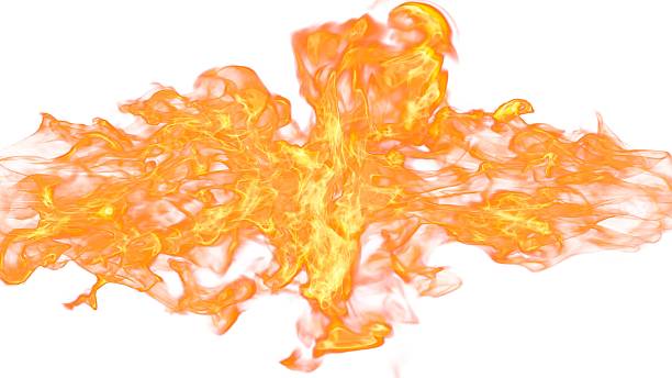 istock 3d illustration. Tongues of flame from two sides on a white background. 2208722735