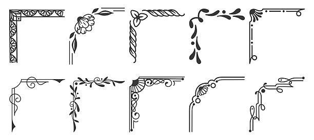 ilustrații de stoc cu element de design de decor de colț vintage, vignetă, chenar, cadru - decorare