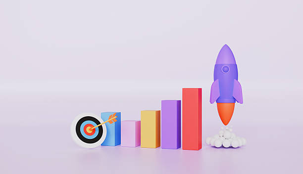 istock Business graph with flying space rocket, growth statistics trading, space for business startup, finance bank investment concept 2208736548
