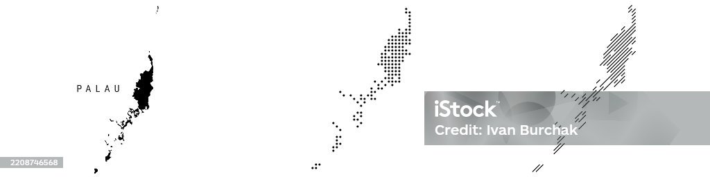 Palau Pattern Palau Silhouette Map And Two Patterns Of Dots And Slanted Lines Flat ...