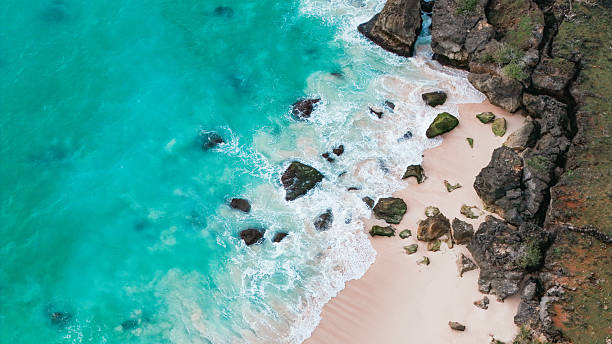 istock Pristine coral beach with turquoise waves seen from above in tropical paradise 2208750390