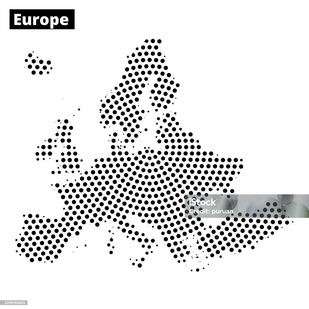 European Map Model Detailed European Map Illustration Using Dotted Pattern For Educational ...