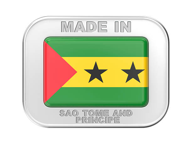 Made in Sao Tome and Principe, silver badge with the national flag of Sao Tome and Principe