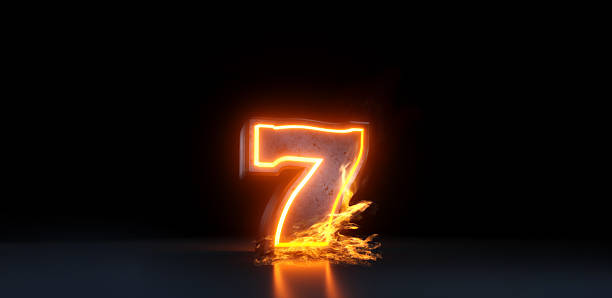 istock Lucky 7 - Lucky Seven Jackpot Symbol with Neon Blue Lights 2208778689