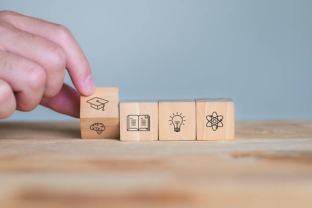 istock Learning and Education Concept with Wooden Blocks and Illustrations 2208780050