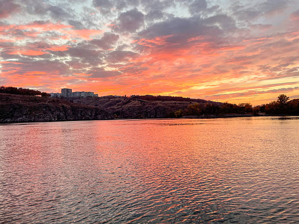 istock Beautiful sunset behind the hill on the river 2208781825
