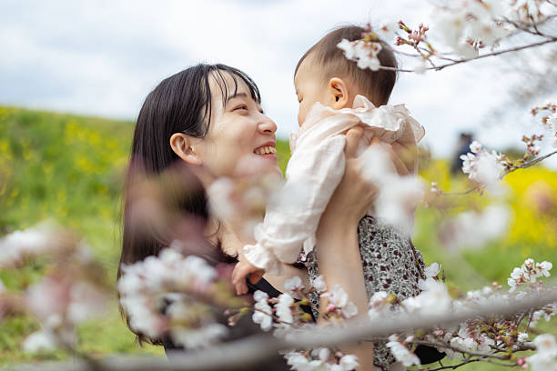 istock Mother holding up her baby in spring field 2208787349