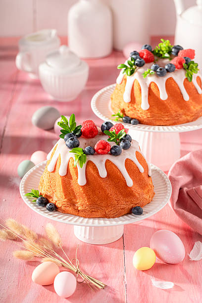 Closeup of Easter ring cake known as babovka cake.