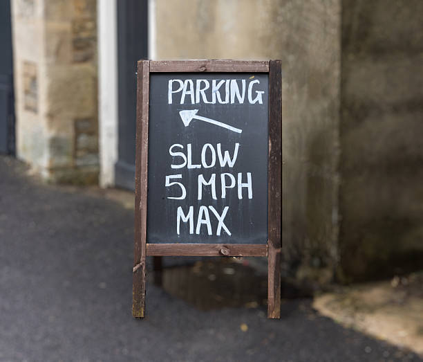 istock Parking Slow 5 MPH Max wooden sign 2208792165