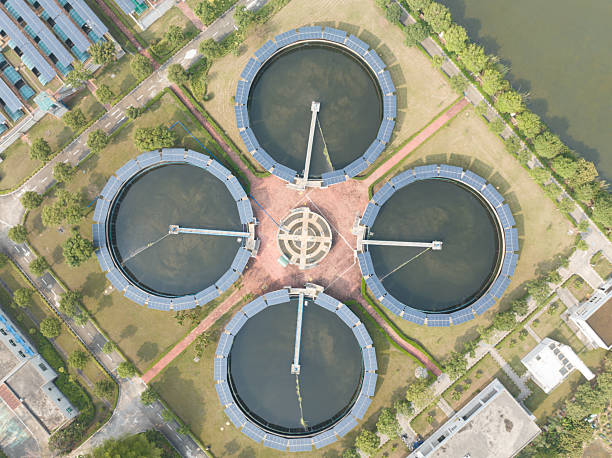 istock Wastewater treatment plant equipped with solar panels 2208793931