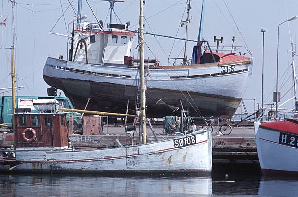 Denmark (exact location not known) , 1982. Fishing boats in a Danish harbor.