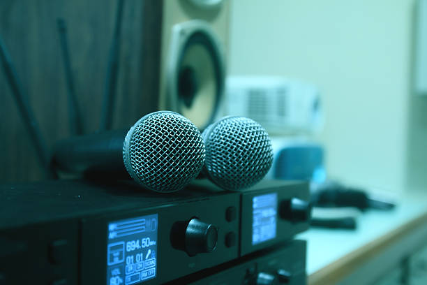 Wireless microphone on the audio mixer in the conference room.