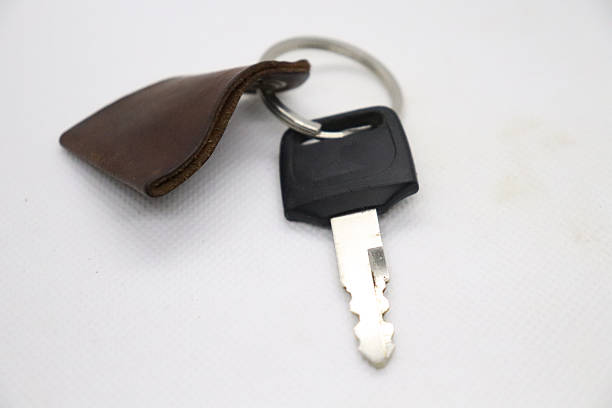 istock Key with Leather Keyring Isolated on White Background 2208798872