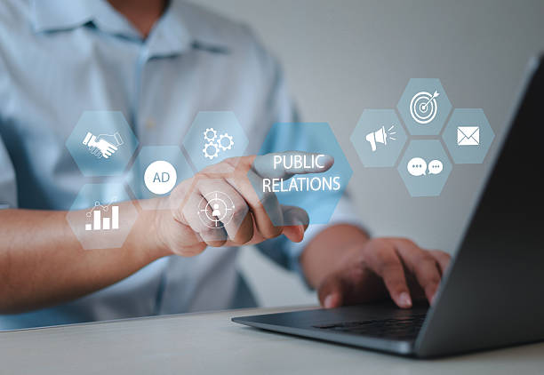 istock Businessman using laptop with public relations on virtual screen for marketing strategy, public relations concept, communication, advertising, marketing. 2208799104