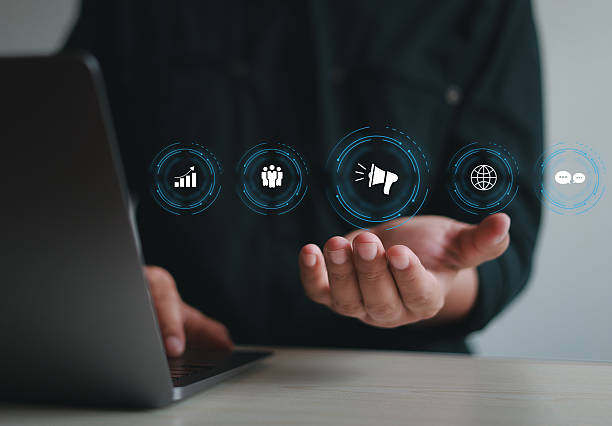 istock Businessman using laptop with public relations on virtual screen for marketing strategy, public relations concept, communication, advertising, marketing. 2208799108