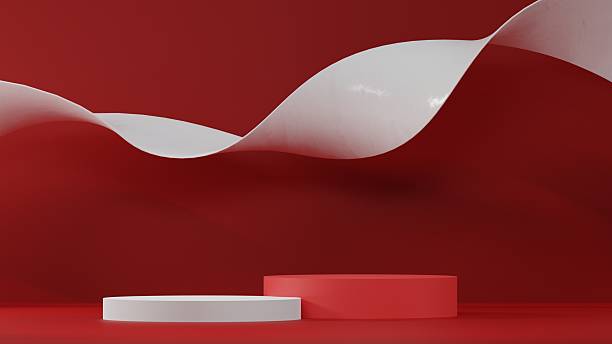 istock minimal red and white modern background, abstract pedestal or podium display for product presentation, 3d illustration 2208811649