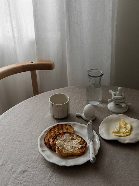 istock A simple and delicious breakfast - toasts with butter, boiled egg, coffee on a round table 2208817514