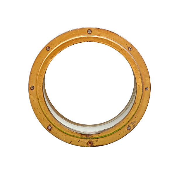 istock Old golden porthole isolated on white 2208830432