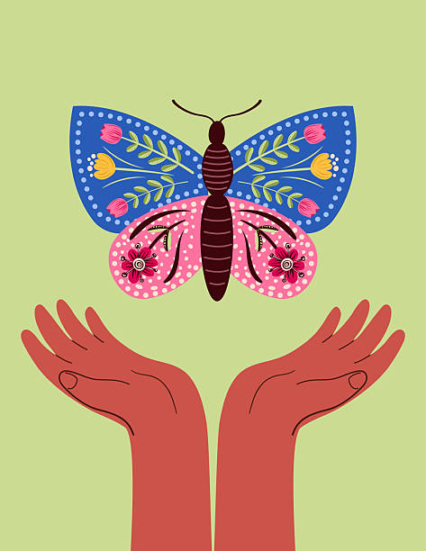 istock African American Hands Holding Butterflies In The Sky. Environment Concept 2208832324