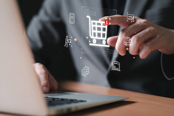 istock Online shopping customer point and manage online e-commerce business automation logistic supply chain in online dashboard. Global worldwide logistic management for online shopping with warehouse 2208838253