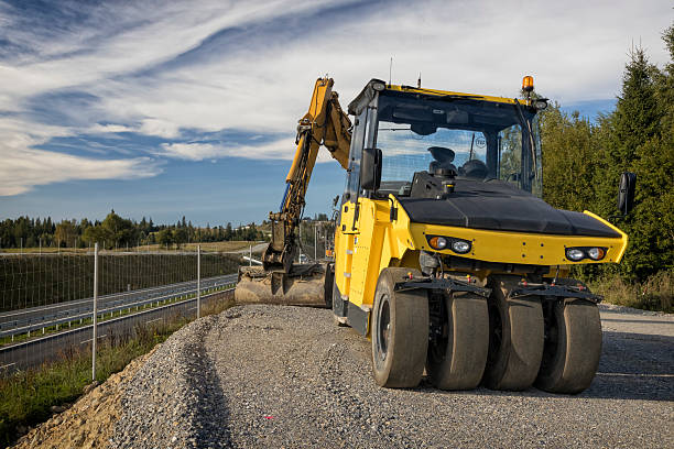 Road construction machinery on the construction of S7 near Nowy Targ, Poland