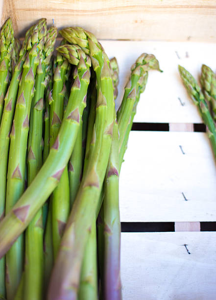 France: Fresh Green Asparagus in Crate at Market