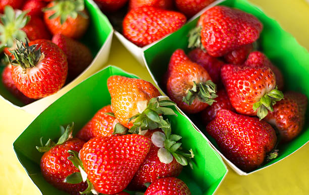 Paris, France: Fresh Strawberries at Market in Small Green Cartons
