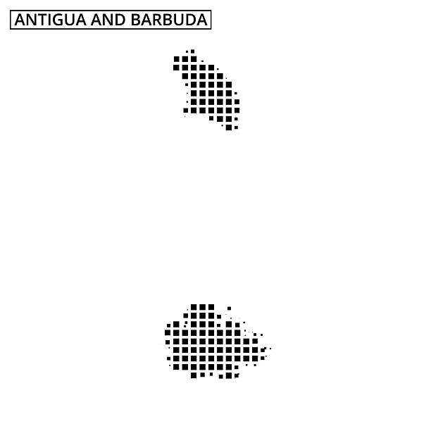 istock Map outline of Antigua and Barbuda with black dots representing land mass 2208859179