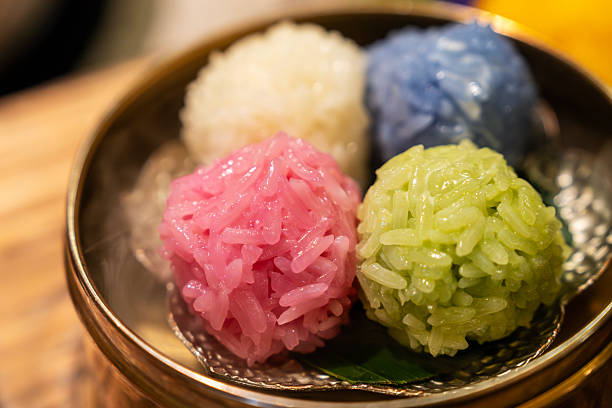 Homemade steamed sticky rice balls.