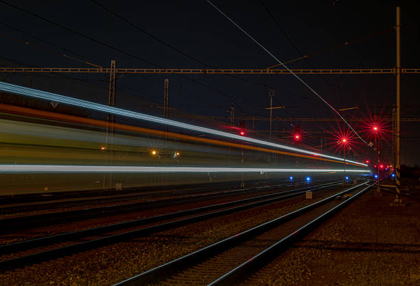 Spring evening with semaphore lights and trains in station Stare Mesto CZ 03 28 2025