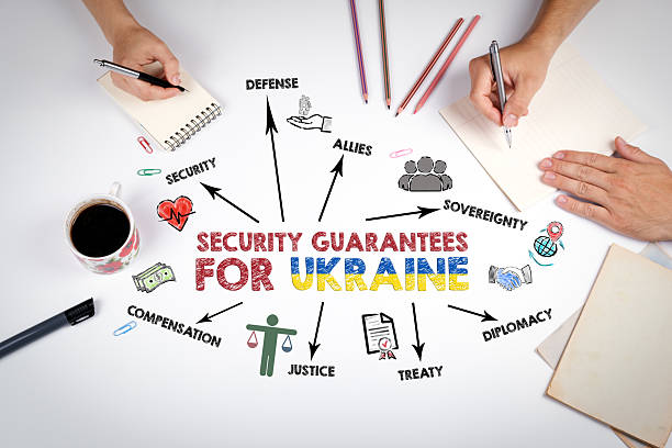 istock Security Guarantees for Ukraine Concept. The meeting at the white office table 2208869258