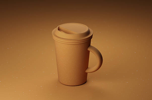 3d rendered, sustainable living cardboard take away cup with handle