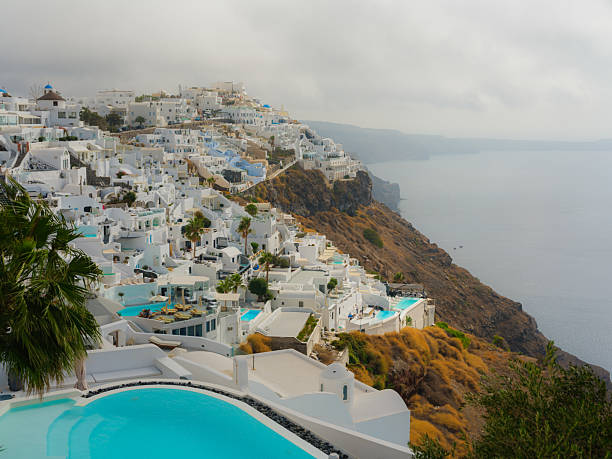 Santorini island cityscape  at sunset, Greece