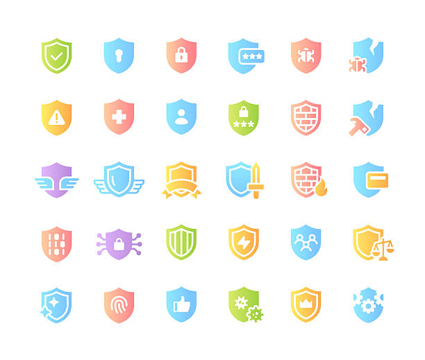 stockillustraties, clipart, cartoons en iconen met shield color gradient icons. vector - health shield logo