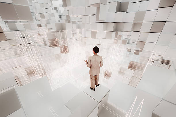 istock Businesswoman standing in VR environment 2208884302