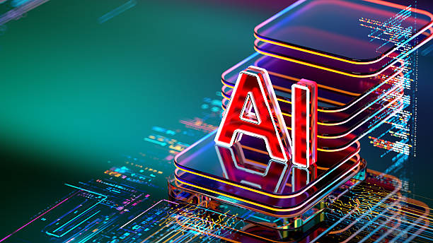 AI - Artificial Intelligence, abstract cpu and program code. Machine Learning Concepts. Digital transformation and big data. stock photo