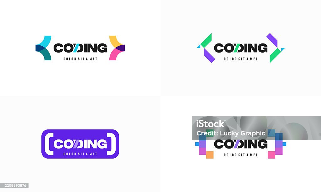 Set Of Coding Logo Designs Template Modern Code Logo For Programmer ...
