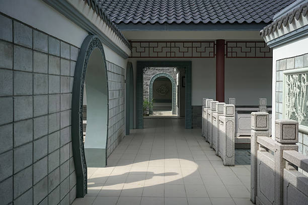 Klang, Malaysia - Apr 1, 2025: The compound inside Masjid Jamek Cina Muslim Klang, Selangor, Malaysia. The mosque stands out with its striking Chinese architectural elements, a design inspired by the Great Mosque of Xi’an in China.