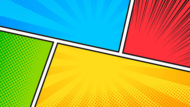 ilustraciones, imágenes clip art, dibujos animados e iconos de stock de material de fondo de tamaño 16:9: ilustración vectorial de fondo enmarcada de estilo de cómic americano colorido y animado - cómic