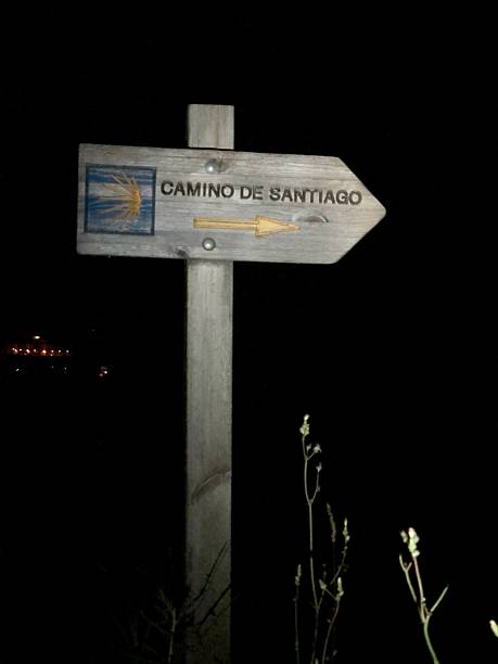 istock The trail post of St. James' Way at night 2208912850