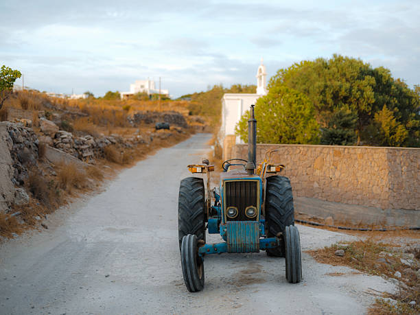 Tractor on Milos  island in Greece in  autumn