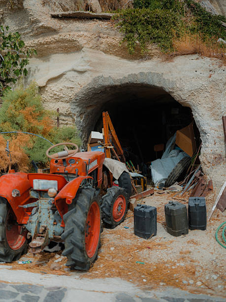 Tractor on Milos  island in Greece in  autumn