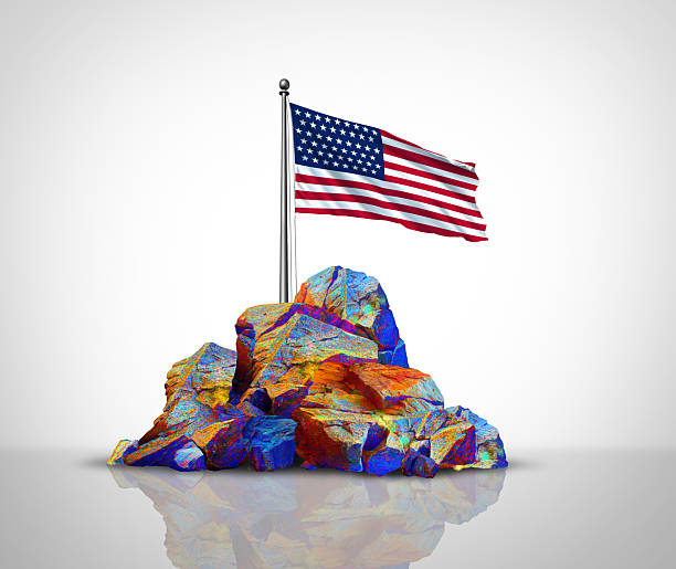 USA Rare earth Mineral concept as a conceptual rare-earth element symbol representing US essential material as raw ore for industrial manufacturing of technology instruments.