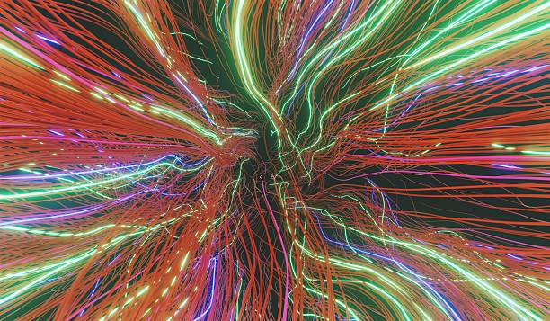 istock Abstract laser light lines, neon colors, abstract background, modern, 3D illustration 2208928357