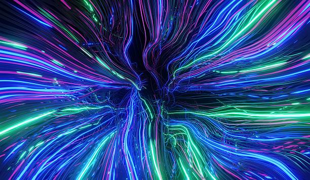 istock Abstract laser light lines, neon colors, abstract background, modern, 3D illustration 2208928358