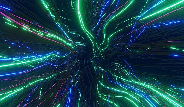 istock Abstract laser light lines, neon colors, abstract background, modern, 3D illustration 2208928370