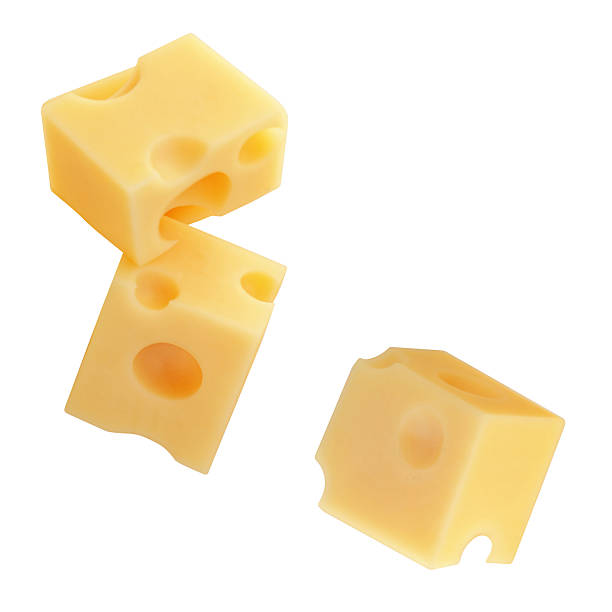 istock Flying Emmental cheese cubes isolated on white background. Levitating maasdam cheese pieces. Holey Cheese Explosion. Top view. Flat lay  2208932314