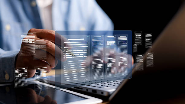 istock Businessman showing online document validation icon, quality assessment management With a checklist, business document evaluation process, market data report analysis and consulting, plan review process. 2208935916